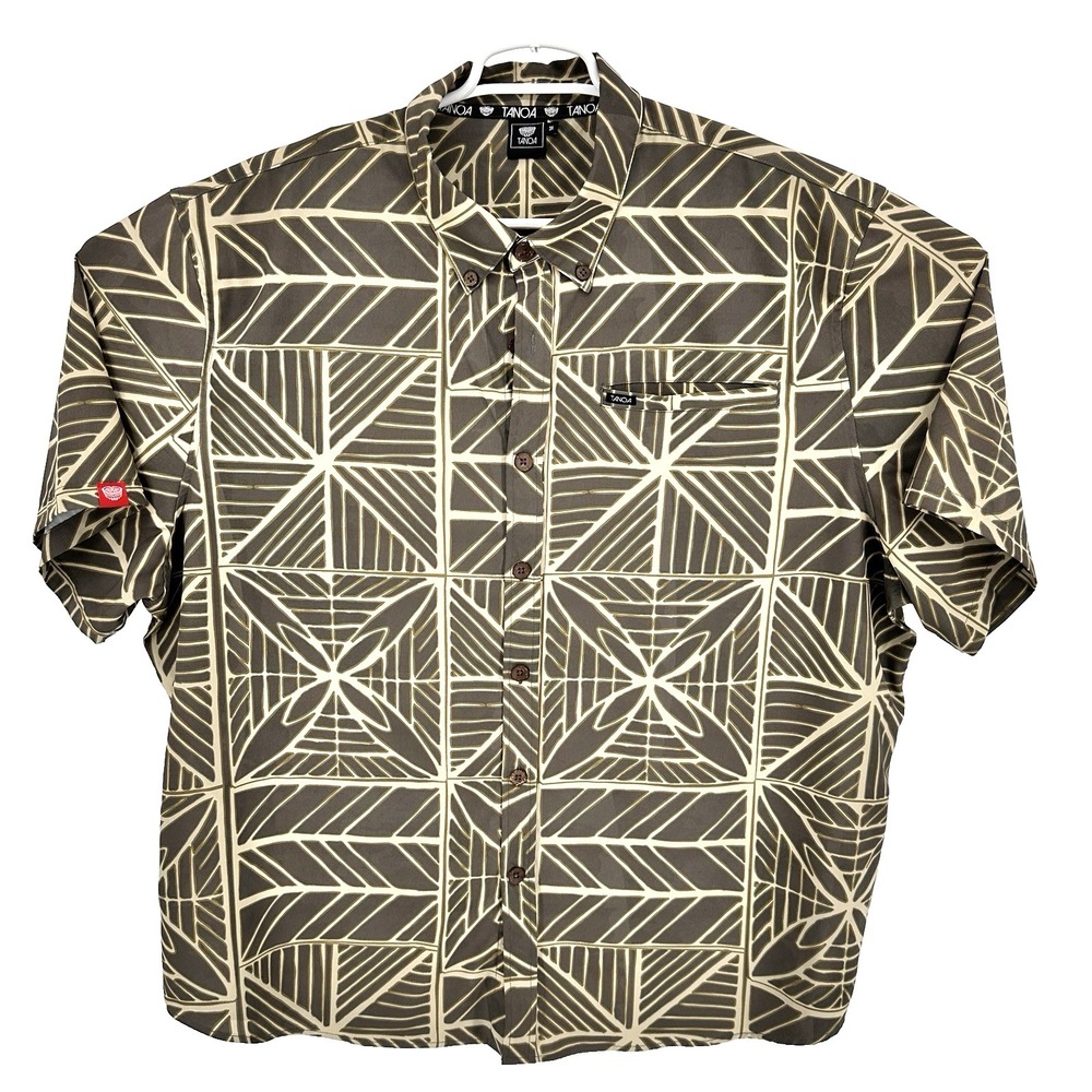 Tanoa Samoa Men's Green Tribal Polynesian Print Button Down Shirt 3XL Tropical